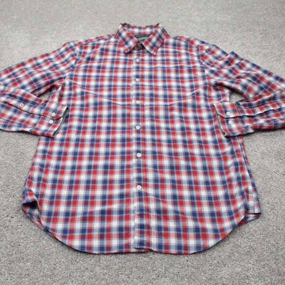 Banana Republic Camden Fit Shirt Mens Medium Red/Blue Custom 078 Wash L/S Cotton - Picture 2 of 11